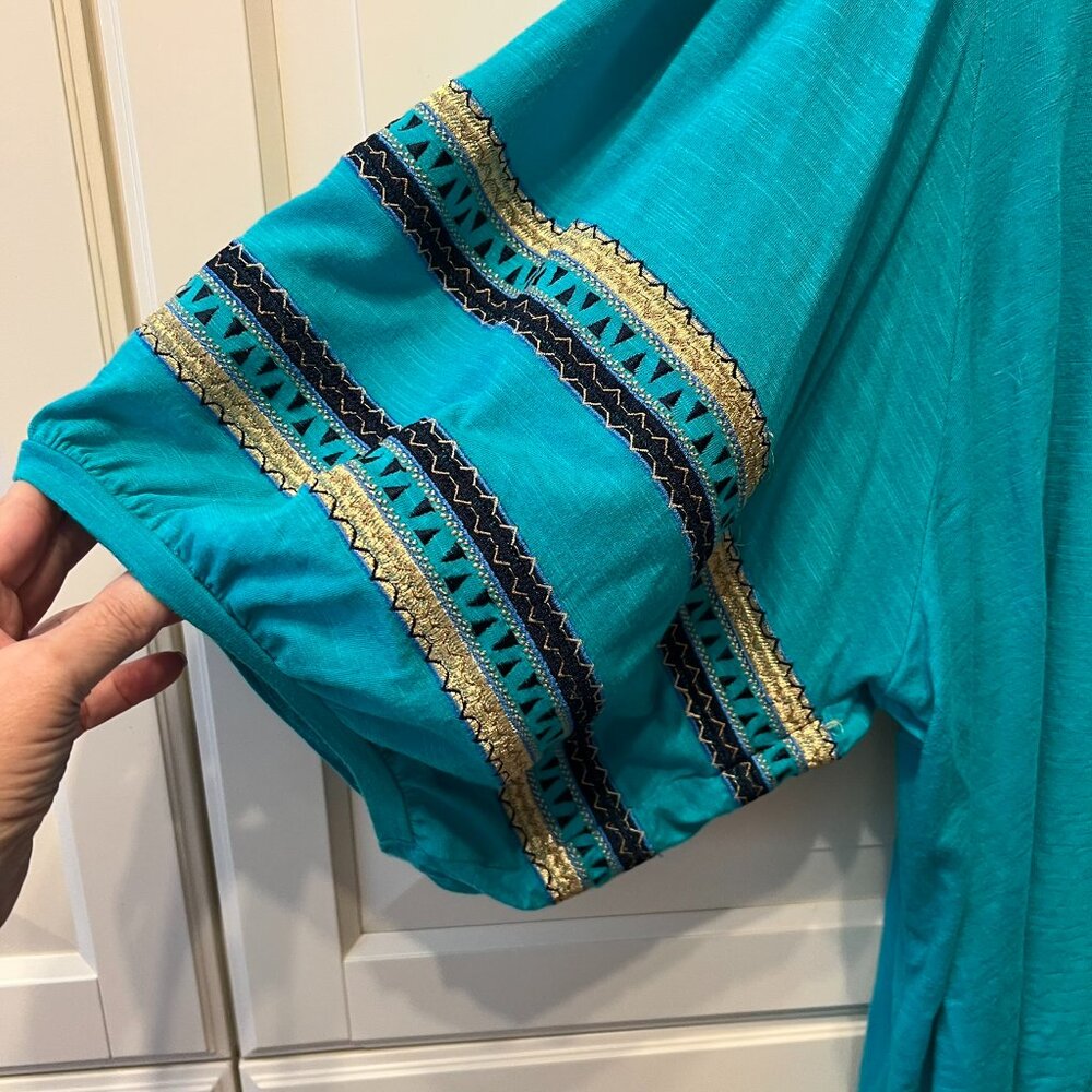 DG2 by‎ DIANE GILMAN Teal Green Embroidered Balloon-Sleeve Top Blouse Tee (2X) - Picture 3 of 14